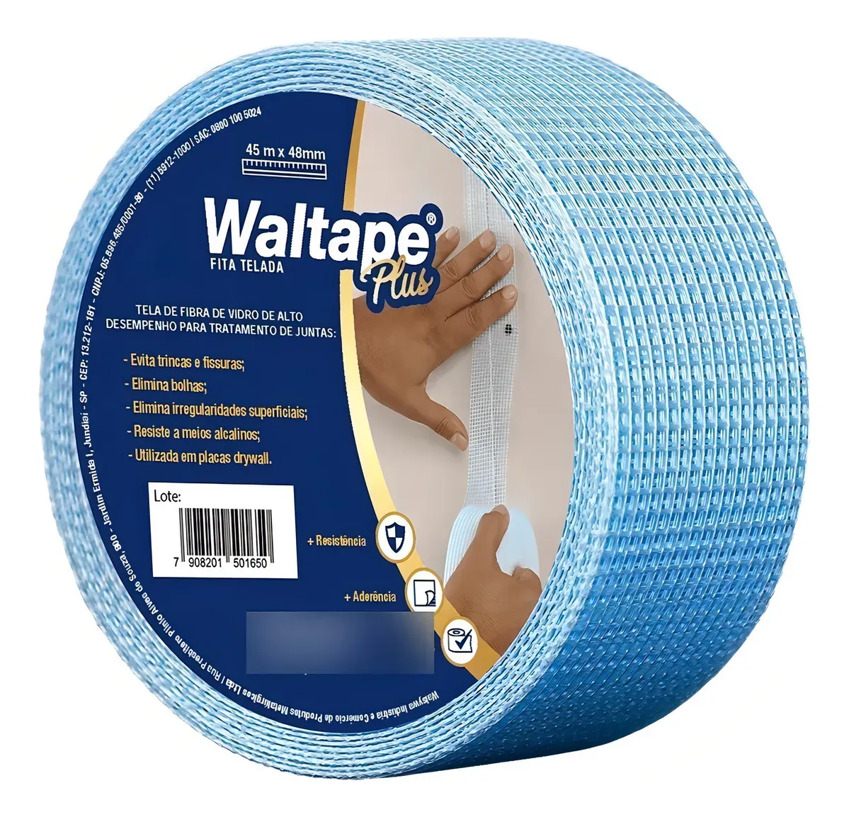 Fita Telada Waltape 100m x 48mm Drywall Fibra de Vidro Autoadesiva